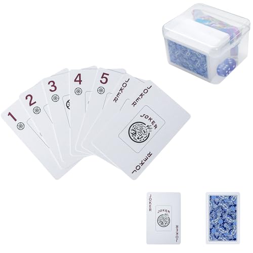 178-Piece Mahjong Playing Cards (Blue) – American & Chinese Style, Includes Storage Box, Dice, Chips & Wind Indicator – Portable, Waterproof, Travel-Friendly