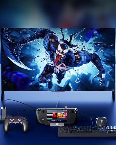 Aluminum Alloy Steam Deck Dock Station for Steam Deck (OLED)/ROG Ally/Legion Go/Switch – Magnetic Foldable Base, 4K@60Hz HDMI 2.0, 100W PD, USB 3.0, (Attached USB4 Extension Cable)