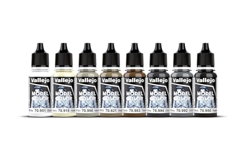 Vallejo - Black & White Acrylic Paint Set | Model Color | Figure Color Series Miniature Model Kit to Achieve Different Nuances with Artist-Grade Pigments | 8 Bottles x 18 ml. (0.60 fl.oz) - style: Black & White