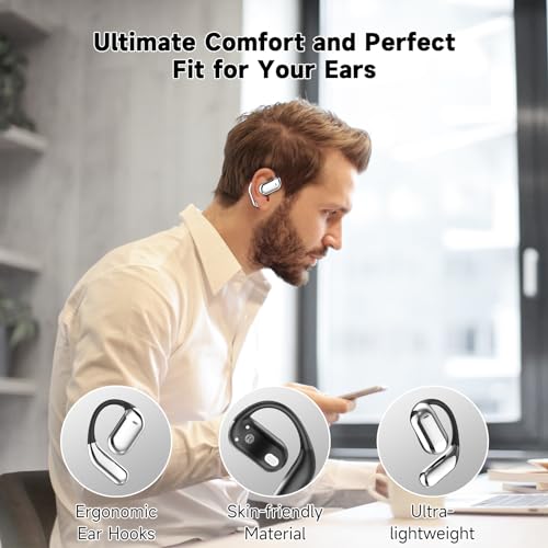 Open Ear Earbuds Wireless Bluetooth 6.1, Bluetooth Earbuds with Earhooks, HiFi Stereo Open Ear Headphones with ENC Mic, IP7 Waterproof Wireless Headphones for Running, Sports, Workout and Business