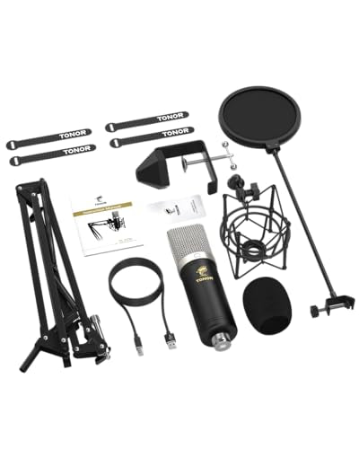 TONOR Condenser Microphone 192kHz/24Bit, USB Cardioid Computer Mic Kit with Upgraded Boom Arm/Spider Shock Mount for Recording, Streaming, Gaming, Podcasting, Voice Over, YouTube, TC-2030