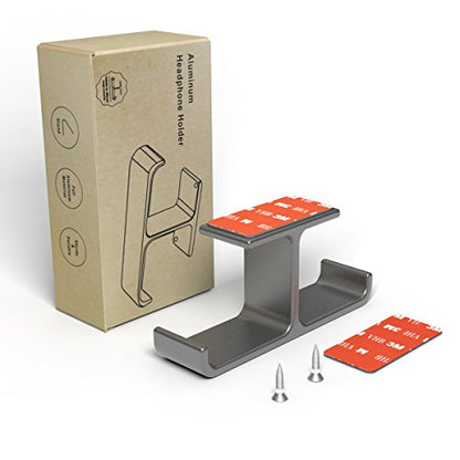 All Aluminum Headset Headphone Stand Hanger Under Desk Designed [Patented] Headphone Holder Hook by Strong Adhesive & Screws,PC Gaming Accessories Compatible with PC Gaming DJ Headsets,Silver - color: Gray
