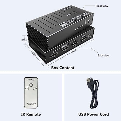 8K HDMI 2.1 Switch 3 in 1 Out & HDMI Splitter 3 in 1 Out with Remote Bidirectional Switcher - 4K 120Hz Auto Switching Hub for Gaming/HDR, Compatible with 8K/4K/HDCP 2.3, Support 4K 120Hz 4:4:4