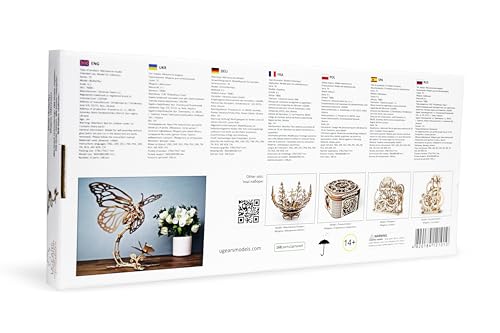 Ugears Wooden 3D Puzzles for Adults - Butterfly Puzzle Mechanical Model Kit - 3D Wood Puzzles Adult Automaton - Kinetic Sculpture Models for Adults to Build Butterfly Kit DIY Miniature Kit - 161 Pcs - style: Butterfly