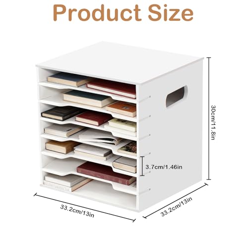 7 Tiers 12" x 12" Scrapbook Paper Storage, Cardstock File Organizer with Adjustable Shelves, Construction Paper Organizer, Desktop File for Home Office School Classroom, White