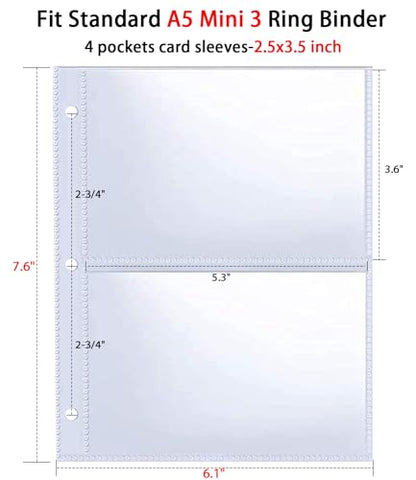 40 Pack 160 Pockets 3.5x5” Photocard Sleeves for A5 Mini 3 Ring Binder, Ultra-Clear Photo Sleeves, Double-Sided 2 Pocket Photo Pages, Top Loading Sheet Protector for Photos, Postcards, Seed Packets - color: 3.5x5"