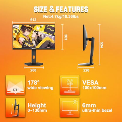 SANSUI Gaming Monitor 27 inch 1440p 200Hz 180Hz, WQHD Fast IPS 1ms Computer Monitor, FreeSync Premium | Brightness 400Nits | 130% sRGB | 10Bits | HDR | ErgoStand | VESA Mount | 2×DP 1.2 & 2×HDMI - size: 27.00001