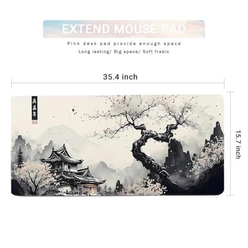 Large Mouse Pad Set, Japanese Extended Mouse Pad Black Desk Pad Easy Typing for Typing Office Game 35.4 x15.7 in - Japanese Scenery - color: Japanese Scenery
