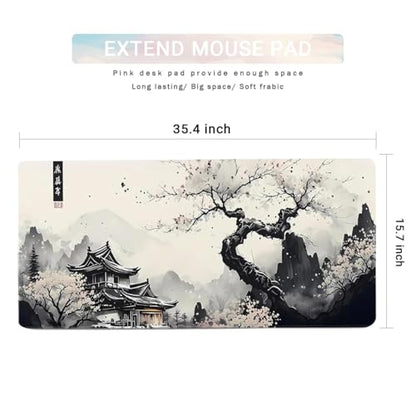 Large Mouse Pad Set, Japanese Extended Mouse Pad Black Desk Pad Easy Typing for Typing Office Game 35.4 x15.7 in - Japanese Scenery - color: Japanese Scenery