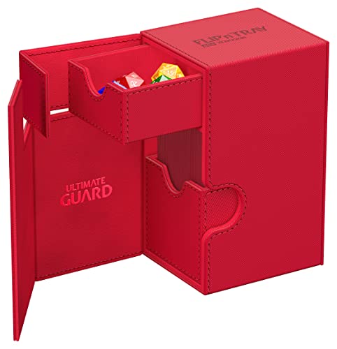 Ultimate Guard Flip'n'Tray 80+, Deck Case for 80 Double-Sleeved TCG Cards + Dice Tray, Red, Independent Magnetic Closure & Microfiber Inner Lining - color: Red, size: 80+