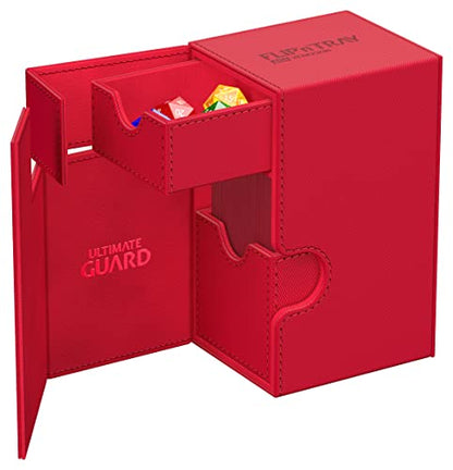 Ultimate Guard Flip'n'Tray 80+, Deck Case for 80 Double-Sleeved TCG Cards + Dice Tray, Red, Independent Magnetic Closure & Microfiber Inner Lining - color: Red, size: 80+
