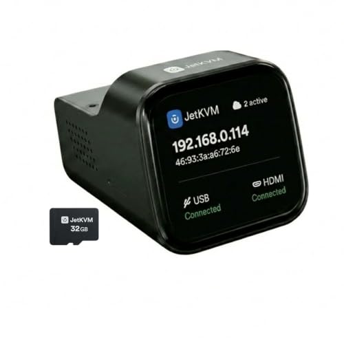JetKVM Remote Jet KVM Over IP Ethernet,Low Latency Network IPKVM,1080P@60FPS,Touchscreen LCD,TF,HDMI USB-C Extension Port for ATX DC Power Control,Open Source,Data Center Home Office Lab