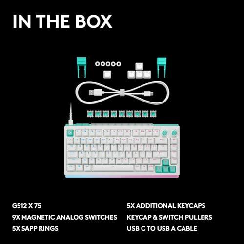 Logitech G512 X 75 TMR + Linear Switch Mechanical Gaming Keyboard - White | Hot-Swappable 9x TMR Rapid Trigger + Linear Mechanical Switches, Gasket, PBT Keycaps, <8K, LIGHTSYNC RGB, for PC & Mac - color: White, size: 75 percent, style: Linear Switches