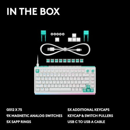 Logitech G512 X 75 TMR + Linear Switch Mechanical Gaming Keyboard - White | Hot-Swappable 9x TMR Rapid Trigger + Linear Mechanical Switches, Gasket, PBT Keycaps, <8K, LIGHTSYNC RGB, for PC & Mac - color: White, size: 75 percent, style: Linear Switches