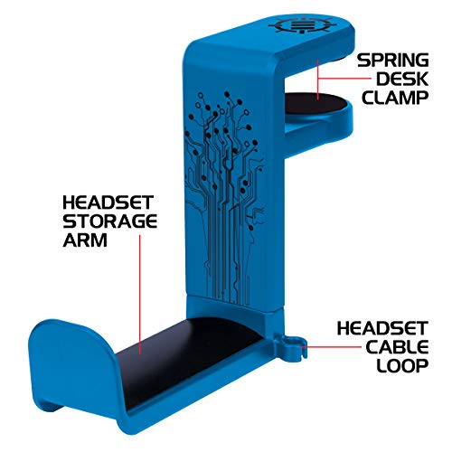 ENHANCE PC Gaming Headphone Holder - Desk Headphone Hanger Esports Headset Holder with Adjustable 360 Rotation, Under Desk Headphone Hook Clamp, Universal Fit, & Built in Cable Clip Organizer - Blue - color: blue