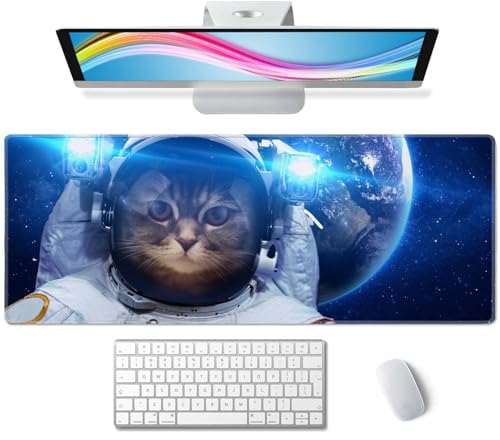 Astronaut Cat Nebula Galaxy Outer Space Gaming Mouse Pad XL Extended Large Desk Mat Big Mousepad Non-Slip Rubber Base Stitched Edge Long Desk Pad for Desktop PC Computer Gamer,31.5×11.8 Inch - color: Astronaut Cat Nebula Galaxy Outer Space