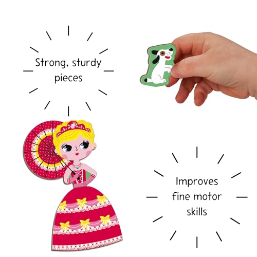 Janod MagnetiBook 63 pc Magnetic Princess Costumes Dress Up Game - Ages 3+ - J02725 - style: Princess Costumes