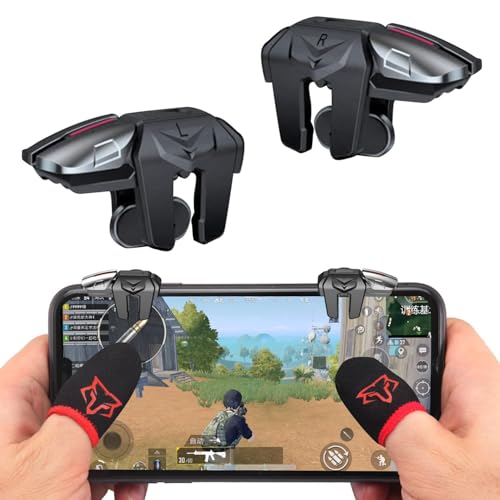 rinsfox Fox Game Triggers With Finger Sleevs, Mobile Game Controllers 6 Finger, Plug and Play Gaming Trigger for iOS and Android Phone(PUBG/Fortnite/Rules)