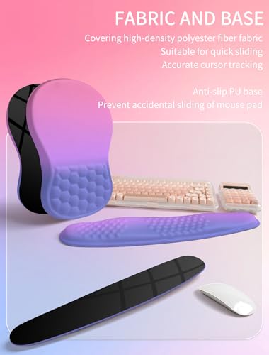 Hokafenle 2in1 Combination, Wave Keyboard Wrist Rest and Ergonomic Curvature Mouse Pad Wrist Support for Relieve Wrist Pain, Filled with Soft Cushion Memory Foam, Gradient Blue Purple - color: Gradient Blue Purple