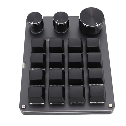 One Handed Macro Programmable Keypad, USB Mini 16 Keys 3 Knobs Hotswap Mechanical Gaming Keyboard with Red Switch, Mini Macro Keypad for Gaming, Office (Black) - color: Black