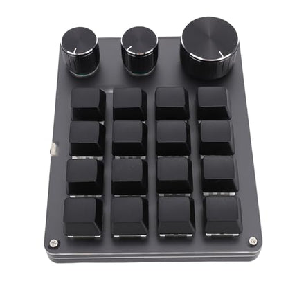 One Handed Macro Programmable Keypad, USB Mini 16 Keys 3 Knobs Hotswap Mechanical Gaming Keyboard with Red Switch, Mini Macro Keypad for Gaming, Office (Black) - color: Black