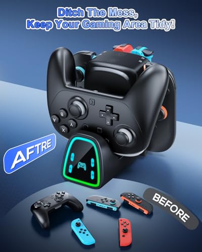 9 In 1 Controller Charging Dock for Nintendo Switch 2/Switch 1/OLED Controller, Fast Charger Station for Joy Con 2&1 and Pro Controller 2&1, Charger Accessories with RGB Light