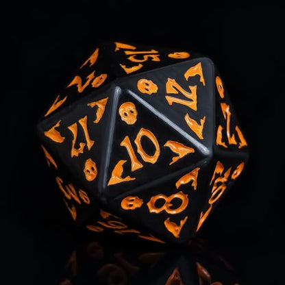 7-Die DND Dice Set Scary Pattern Polyhedral Dice Set with Leather Bag, Skull Dice D&D Dice Set for RPG Table Games. (Scary Pattern-Black) - color: Halloween Pattern-black
