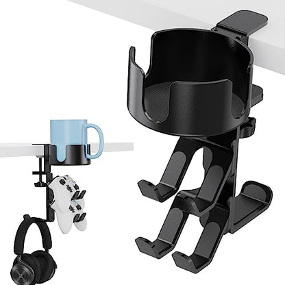 360° Rotating Desk Cup Holder with Headset Hanger | Controller Headphone Holder with Adjustable Headset Hanger Stand, Gaming Pc Accessories