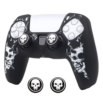 Horned Skull Controller Skin Cover Compatible with PS5/Playstation 5 Controller, RALAN Protector Case Customised Thumb Grip - color: Horned skull Black White