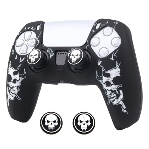 Horned Skull Controller Skin Cover Compatible with PS5/Playstation 5 Controller, RALAN Protector Case Customised Thumb Grip - color: Horned skull Black White