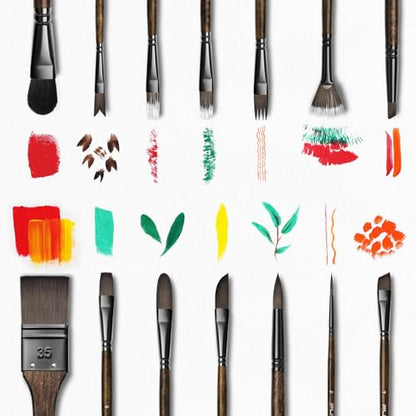 Fuumuui 26pcs Professional Paint Brush Set - High-Grade Series Synthetic Nylon Paint Brushes for Landscape, Acrylic, Oil, Watercolor, Gouache - Multi-Functional Universal Free Style for Art Supplies - color: Bronze