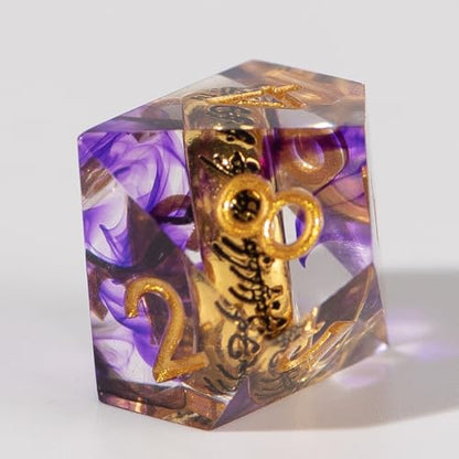 Magic Ring DND Dice Set Resin 7Pcs Dice DND with an Iron Box for DND; COC; Role Playing dice Games and Board Games Gift (Purple) - color: Ring Purple