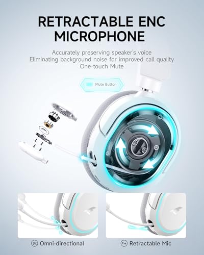 Picun G2 Wireless Gaming Headset, Over-Ear 7.1 Virtual Surround Sound, 2.4GHz/Bluetooth 5.4/Wired, 5ms Ultra-Low Latency, 100H Battery, ENC Noise-Canceling Mic, RGB, for PC PS5 PS4 Switch (Grey) - color: Grey