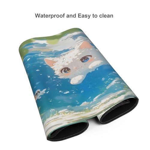 XXL Gaming Mouse Pad 35.4x15.7 inch, Cute Kawaii Cat Landscape Theme Desk Mat,Large Water Swimming Fish Scene Mousepad (Water Kawaii Cat) - color: Water Kawaii Cat