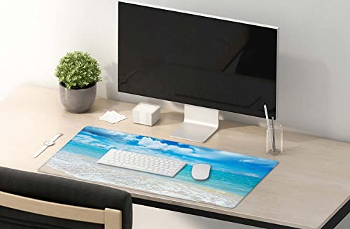 SSOIU Gaming Mouse Pad, Extended Mouse Pad, 35.5x15.7inch XXL Large Big Computer Keyboard Mouse Mat Desk Pad with Non-Slip Base and Stitched Edge for Home Office Gaming Work, Beaches Sunny Day - color: Beaches Sunny Day