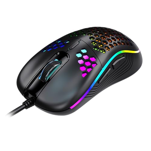 DC G40U Wired Gaming Mouse, RGB Honeycomb Ergonomic Design, 4 DPI Levels (1200/2400/4800/7200), Optical Sensor, Plug and Play, Compatible with PC, Mac, Tablet (Black) - color: Black