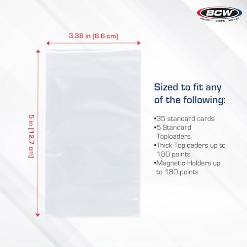 BCW Resealable Team Set Bags – 100 Count | Holds 35 Loose Cards or 5 Standard 35pt Toploaders | Fits Magnetics up to 108pt | Acid-Free Team Bags for Trading Cards & Shipping - size: 100 Pack