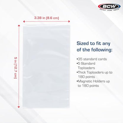 BCW Resealable Team Set Bags for Trading Cards, 500 Count | Holds up to 35 loose cards, 5 standard 35 pt toploaders, or magnetics up to 108 pt with an adhesive flap closure. - size: 500 Pack