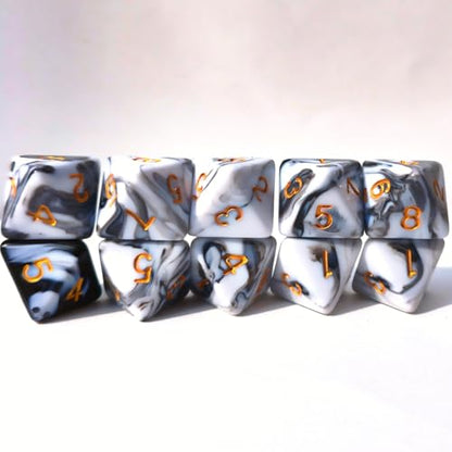 10 PCS D8 8 Sided Dice Set, Polyhedral Number Game Dice for DND RPG MTG Board Game Party Tabletop Accessories (White + Black) - color: White + Black