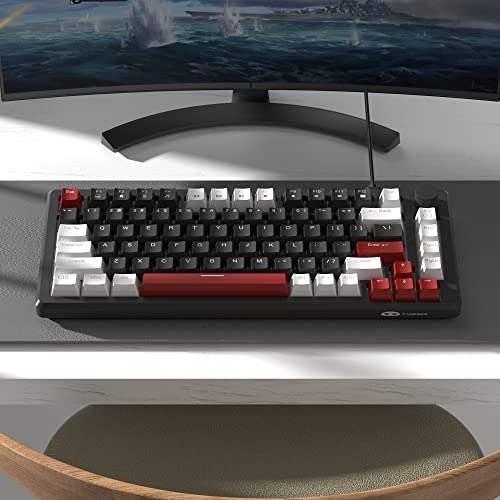 MageGee 75% Mechanical Gaming Keyboard, Compact Blue Backlit Wired Gaming Keyboards with Yellow Switches, EVA Foam, Knob Control, STAR75 Portable NKRO PC Gaming Keyboard - White & Black - color: White & Black - Yellow Switch