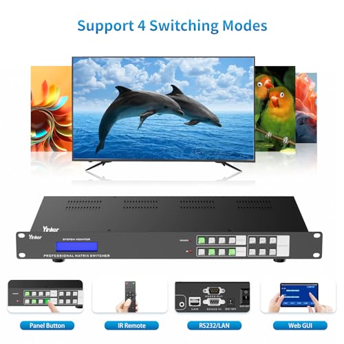 Seamless 4K60Hz 4x4 HDMI Matrix 4 in 4 Out, Support 2x2 Video Wall & Audio Separated, No Black Screen, HDCP 2.2, RGB 4:4:4, Web GUI/APP Control - size: 4K@60Hz 4x4 w/Video Wall