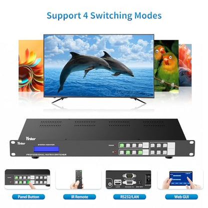 Seamless 4K60Hz 4x4 HDMI Matrix 4 in 4 Out, Support 2x2 Video Wall & Audio Separated, No Black Screen, HDCP 2.2, RGB 4:4:4, Web GUI/APP Control - size: 4K@60Hz 4x4 w/Video Wall