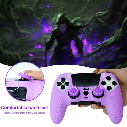 Purple Anti-Slip Controller Skin,Studded Edition Protective Silicone Cover Skin Grips Compatible with PS5 Edge Controller and 6 PCS Thumb Grips Caps. - color: Purple