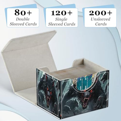 Commander Deck Box for Trading Cards - Fits 100+ Double Sleeved Cards, PU Leather MTG TCG Storage Case with Strong Magnetic Closure, Black Werewolf - color: Black Werewolf