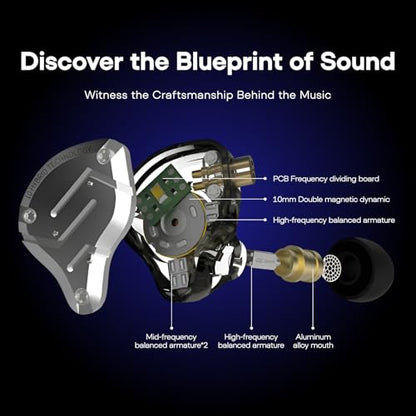 Linsoul KZ ZS10 Pro, 4BA+1DD 5 Driver in Ear Monitor, HiFi Wired Earbuds, Gaming Earbuds, Hybrid IEM Earphones with Stainless Steel Faceplate, Detachable Cable for Musician(with Mic, Dark Black) - color: Dark Black, style: With Mic