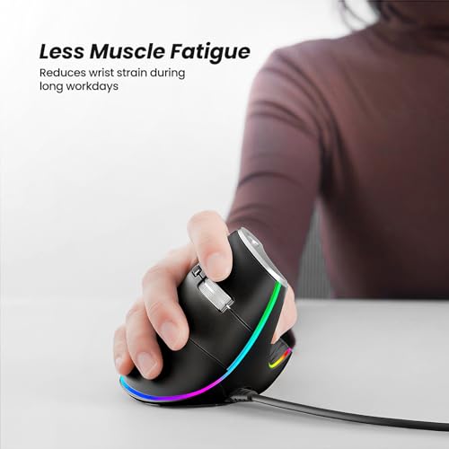 Nulea M504 유선 수직 마우스, USB 광학 인체 공학적 마우스, 4가지 조절 가능한 DPI, 11가지 RGB 백라이트 모드, 노트북, PC, 데스크톱, 맥과 호환, 블랙 - color: B-블랙