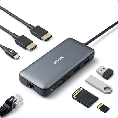 Anker Laptop Docking Station Dual Monitor, 8-in-1 USB C Hub with 4K HDMI | Dual HDMI USB C Dock, 1Gbps Ethernet, 85W Max PD, SD/TF Card Reader, for USB C Laptops, XPS and More (Charger Not Included) - style: 8 in 1 【2 HDMI + Ethernet】
