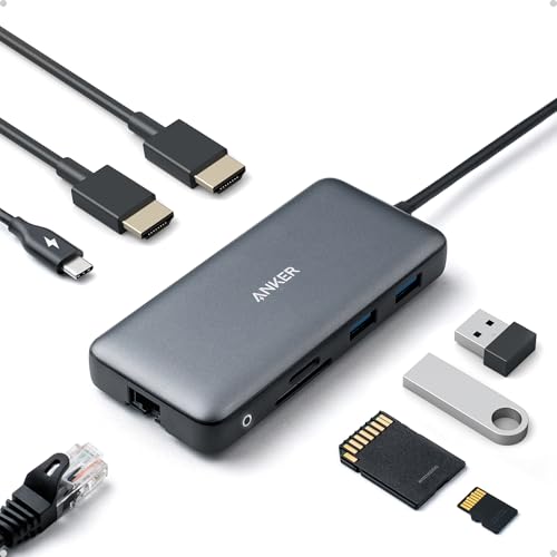 Anker Laptop Docking Station Dual Monitor, 8-in-1 USB C Hub with 4K HDMI | Dual HDMI USB C Dock, 1Gbps Ethernet, 85W Max PD, SD/TF Card Reader, for USB C Laptops, XPS and More (Charger Not Included) - style: 8 in 1 【2 HDMI + Ethernet】