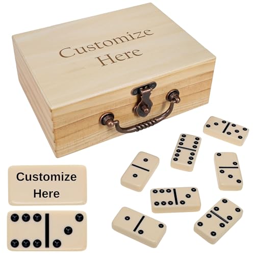 WE Games Double 6 Dominoes in Engraved Natural Wooden Treasure Box, Dominoes Set for Adults, Ivory Color Double Six Domino, Classic Board Games, Tile Games, Personalized Domino Gift - color: Natural