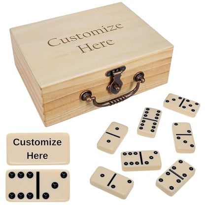 WE Games Double 6 Dominoes in Engraved Natural Wooden Treasure Box, Dominoes Set for Adults, Ivory Color Double Six Domino, Classic Board Games, Tile Games, Personalized Domino Gift - color: Natural